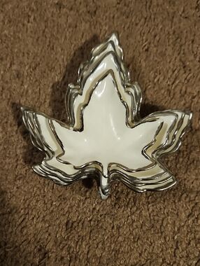 Enamel Leaf Brooch in White and Silver